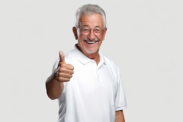 Smiling Elderly Man Shows a Like, Okay Symbol, Thumbs Up, Most Obliging Hand Gesture Towards Viewer