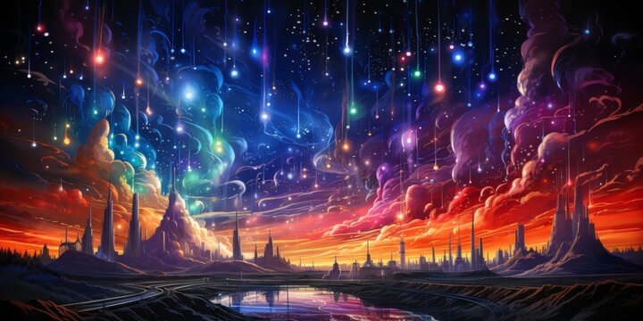 Galactic Dreamscape with Vibrant Colors: Digital Art Creation