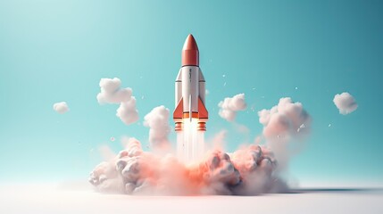Rocket launch into the sky. 3d rendering, 3d illustration. Generative AI