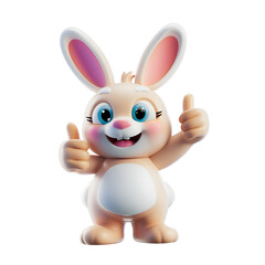 Naklejka na ściany i meble Thumbs Up from Cartoon Easter Bunny, 3D Render Illustration of White Rabbit, Isolated on Transparent Background, PNG