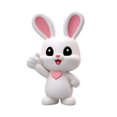 3D Render Illustration: Thumbs Up by White Rabbit, Cartoon Easter Bunny, Isolated on Transparent Background, PNG