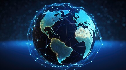 Fototapeta na wymiar Global network connection. World map. 3d illustration. Blue background. Generative AI