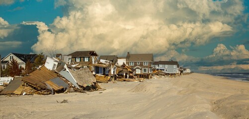 LAVALLETTE, NJ - JAN 13, 2013: The remnants of homes destroyed after Hurricane Sandy struck the...