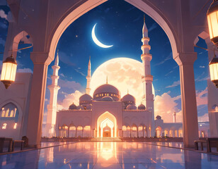 view of the mosque at night - obrazy, fototapety, plakaty