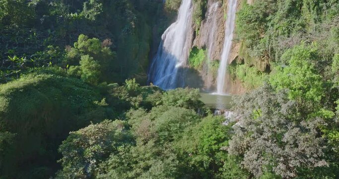 Aerial View The most beautiful waterfalls in Thailand..Thi Lo Su Waterfall The Largest Waterfall in Thailand.Thi Lo Su Waterfall stands tall as a hidden gem within Umphang Wildlife Sanctuary.