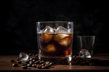 Cold brew coffee with ice cubes, beverage photo
