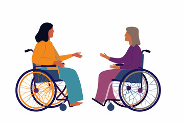 women aged talking to one person in a wheelchair