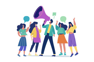 group of people with a megaphone