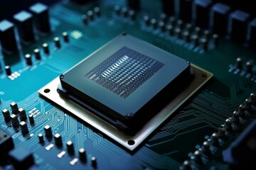 Close-up of a processor in gray blue colors. Generative AI