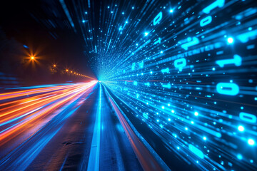 Obraz premium Transmisión de datos a la velocidad de la luz en autopista digita