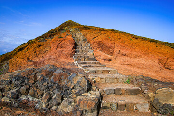 Stone stairs on the trail to the Ponta de São Lourenço (tip of St Lawrence) at the easternmost...