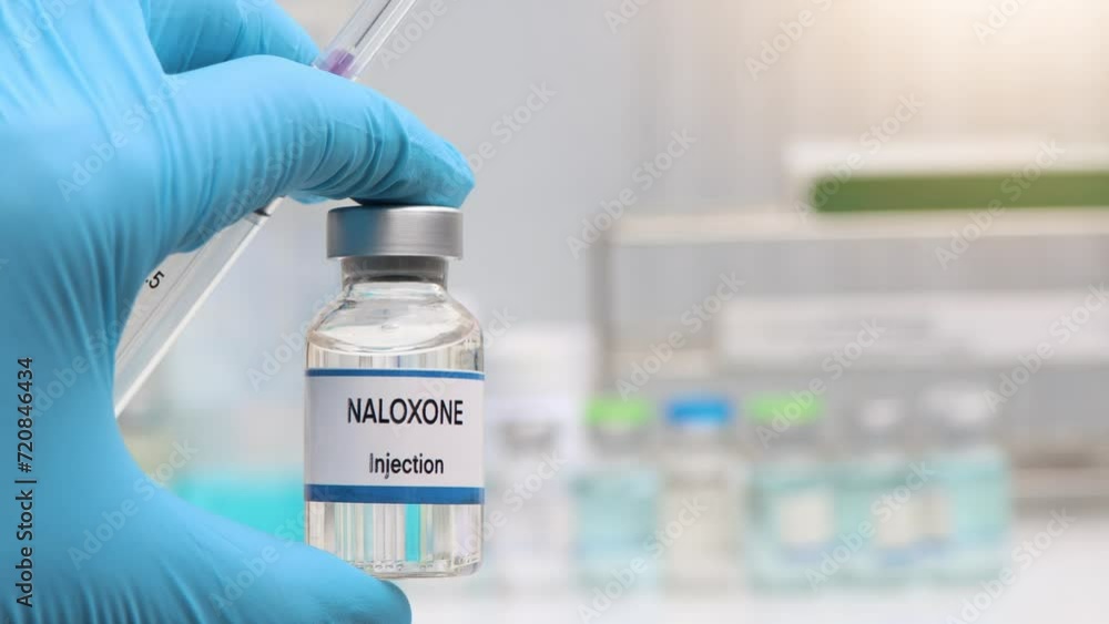 Sticker NALOXONE in a vial, Chemicals used in medicine or laboratory 