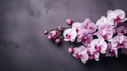 Beautiful orchid flowers on a dark background. Floral background. Generative AI