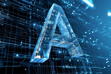 The blue letter a, with its intricate circuit board and glowing lines, symbolizes the fusion of technology and art in a mesmerizing display of modern creativity