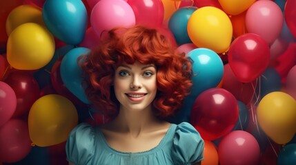Fototapeta na wymiar Cheerful Woman with Balloons AI Generated