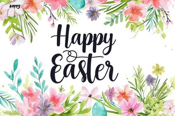 Obraz premium A vibrant bouquet of delicate petals intertwined with hand-lettered text, surrounding a cluster of freshly laid eggs, creating a whimsical and organic composition in watercolor