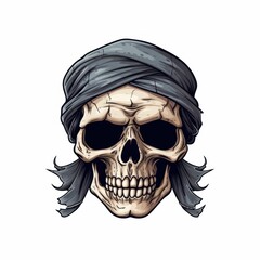 Skull with scarf and turban. illustration on white background.