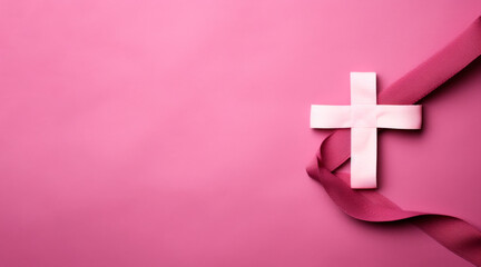 Obraz premium Violet religion cross with space for text. Holy week. Religion concept