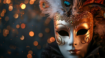  theatrical flyer or banner for the Venice carnival, mask on a dark background with space for text - obrazy, fototapety, plakaty