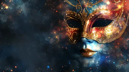Foto op Canvas theatrical flyer or banner for the Venice carnival, mask on a dark background with space for text © katerinka