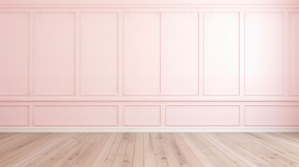 Empty light pink wall mock up, with panels. Victorian style background - obrazy, fototapety, plakaty