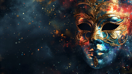 theatrical flyer or banner for the Venice carnival, mask on a dark background with space for text  - obrazy, fototapety, plakaty