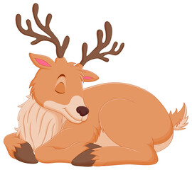Cute Deer Cartoon Sleeping Vector Illustration. Animal Nature Icon Concept Isolated Premium Vector