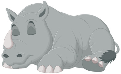 Cute Rhinoceros Cartoon Sleeping Vector Illustration. Animal Nature Icon Concept Isolated Premium Vector