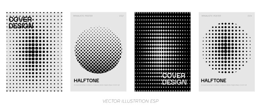 Set of Halftone Pattern Shapes. Modern Geometric Poster Vector Template. Abstract Geometrical Cover.