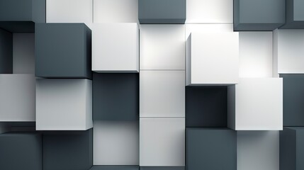 Abstract black and white cubes background. 3d render illustration design. Generative AI