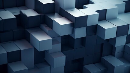 Abstract background of black and blue cubes. 3d render illustration. Generative AI