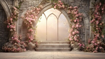 Fototapeta na wymiar Enchanted Archway in Blooming Garden AI Generated Pictures