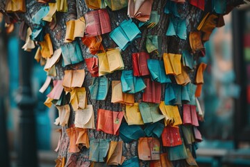 Colorful Paper Adorning a Tree