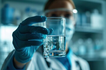 Scientist Holding Glass of Water in Lab Coat