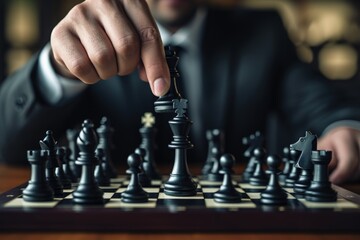 Businessman Strategically Engaged in a Chess Game