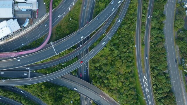 Top down shot of motorway, Auckland, New Zealand