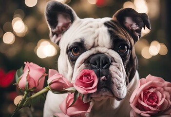  guilty mugshot dog bulldog rose love mouth - obrazy, fototapety, plakaty