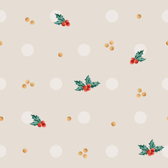 Seamless christmas holly pattern circles