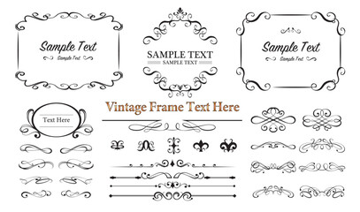 Vintage borders and frames. Set of text delimiters. Vector illustration. - obrazy, fototapety, plakaty