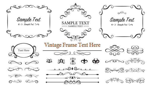 Vintage borders and frames. Set of text delimiters. Vector illustration.