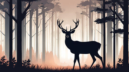 Deer in the jungle illustration. Graphic resource for web design, poster, wall decoration. Ready to use and print