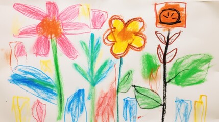 Colorful Crayon Drawing of a Florist's Flower AI Generated