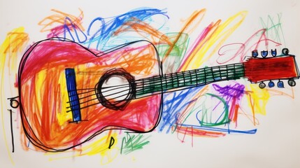 Creative Toddler's Crayon Drawing of a Musician's Guitar AI Generated