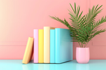 3D illustration of colorful pastel color book with natural color background.