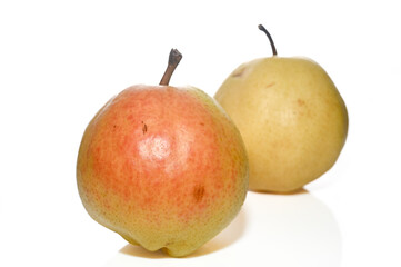 two juicy pears on a white background studio shooting 2