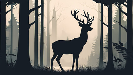 Deer in the jungle illustration. Graphic resource for web design, poster, wall decoration. Ready to use and print
