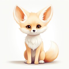 Cute little fox sitting on a white background. illustration. Generative AI