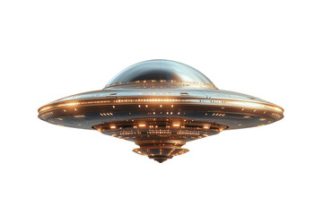 Drawn UFO isolated on transparent background. PNG file. Game art style.