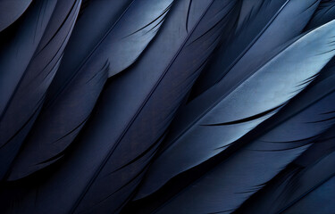 Obraz premium Elegant dark blue bird feathers texture close-up