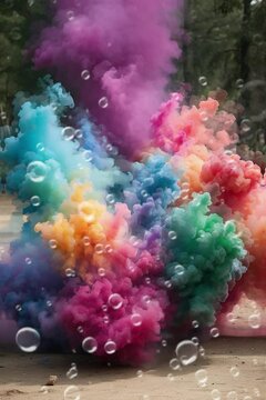 Blowing colorful smoke decorated with balloons